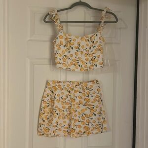 Two Piece cute lemon skirt and cropped top